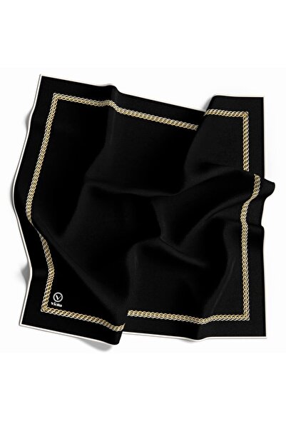 VİOLLA Kristal Zincir Desenli Desenli Siyah Renkli 90x90 Eşarp (İpek İçermez)...