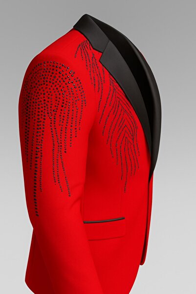 Plus Scorpion Jachetă neagră pentru bărbați cu rever din satin cu pietre aplicate – Design special, elegant, pentru mire și combinație de seară