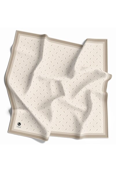 VİOLLA Kristal Çıtır Desenli Krem - Bej Renkli 90x90 Eşarp (İpek İçermez) Kenar Dikiş Şekli El Dikişli