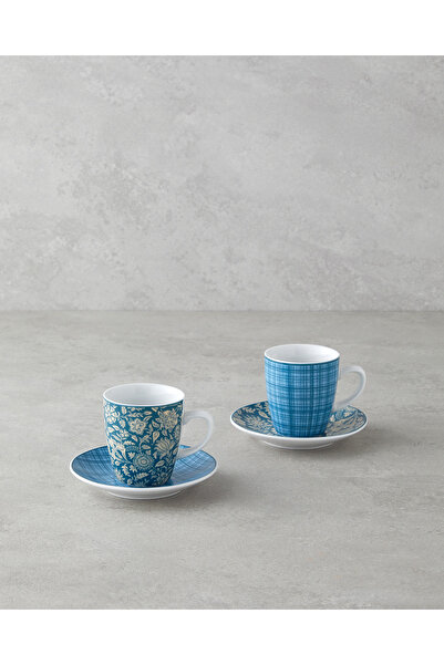 English Home Ember Porcelain 4 Piece Coffee Cup Set for 2 People 80 ml Turquoise