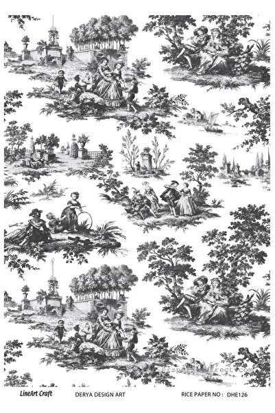 DERYA DESİNG ART Siyah-Beyaz Desen Pirinç Dekopaj Kağıdı No:DHE126- 29x42cm