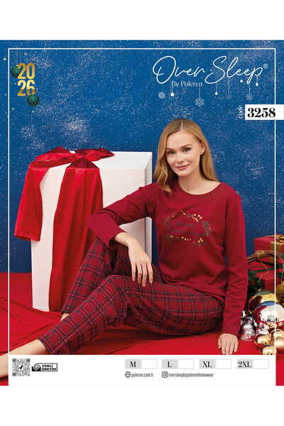 over طقم بيجامة بوليرين أحمر بأكمام طويلة من سليب يلباشي - أحمر -