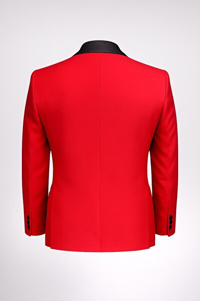 Plus Scorpion Ανδρικό μπλέιζερ με λεπτομέρεια από μαύρη πέτρα και σατέν γιακά – Ειδικό σχέδιο κομψό κοστούμι γαμπρού & βραδινό συνδυασμό