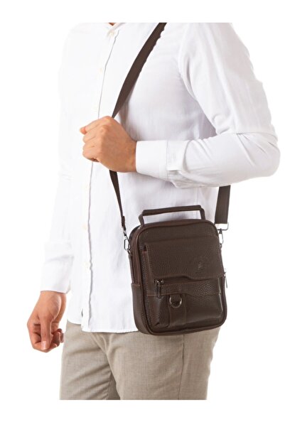 Newish Polo Erkek Suni Deri Telefon Bölmeli Çapraz El Ve Omuz Çantası