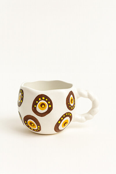 Çağ Seramik Brown Evil Eye Patterned Handmade Ceramic Mug – Cream Coffee Cup ...