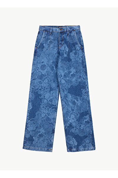 Sisley Mavi Kadın Relaxed Desenli Pantolon 4W9KLF07L