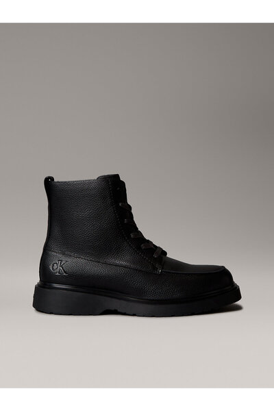Calvin Klein Leather Apron Toe Lace-Up Zip Boots