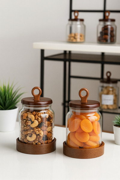 Paşabahçe 2'li 400ml Akasya Kapaklı Cam Saklama Kavanozu Seti - Baharatlık Bakliyat ve Kuruyemiş Saklama Kabı