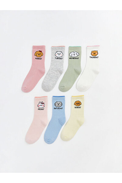 LC Waikiki Rmz Gi̇yi̇m Farkiyla Motifed Girls' Socks, Pack of 7