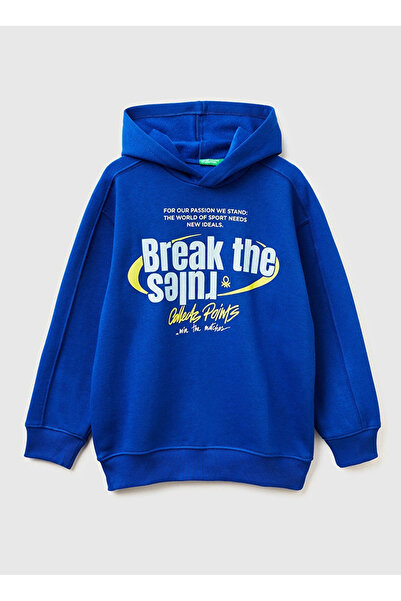 Benetton Baskılı Erkek Çocuk Saks Sweatshırt 3J73C205C