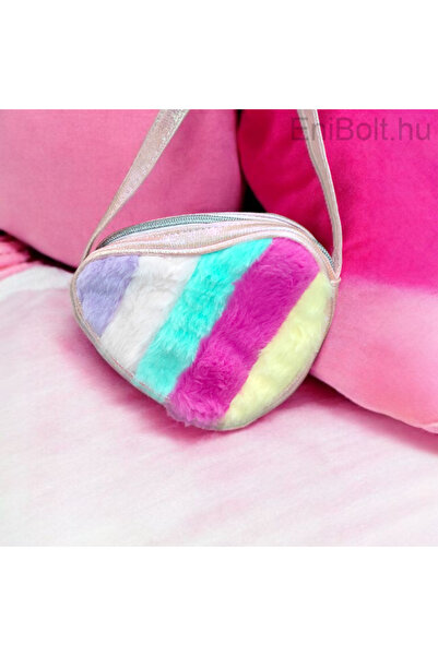 Tessari Plush Heart Bag Pink Holographic Rainbow for Girls 17 x 4 x 14 cm