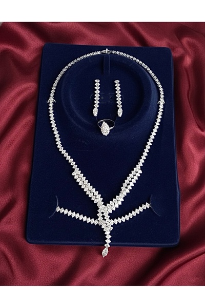 EFSU BİJUTERİ Çelik Zirkon Taşlı Su Yolu Kolye Küpe Bileklik Ve Ayarlanabilir...