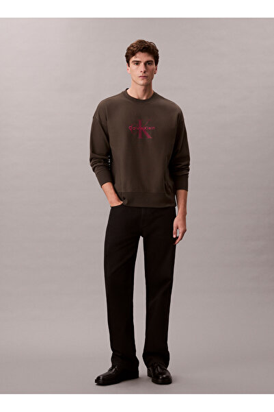 Calvin Klein Jeans Haki Erkek Relaxed Baskılı Sweatshirt LV04RD234GPAR LS PRE...