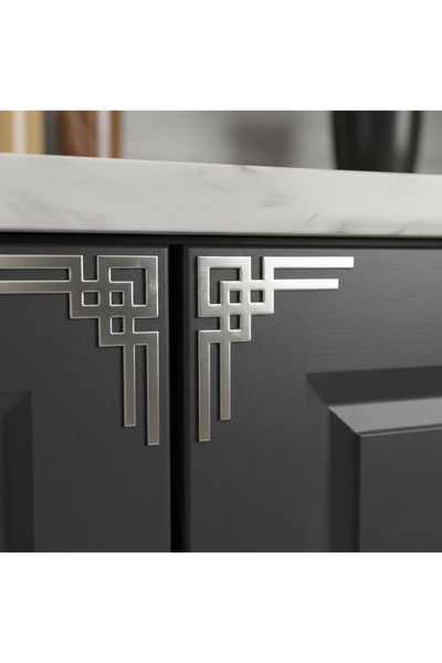 pleksisanati 4 Parça Gardırop Komidin Duvar Köşe Süsü Seti - Altın Gümüş Reng...