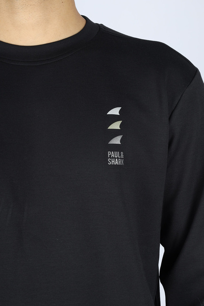 PAUL&SHARK Men's Regular Fit Cotton Logo Printed Round Neck Long Sleeve Black Sweatshirt 15311862-011