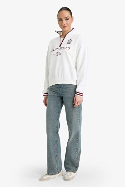 DeFacto Φούτερ Relax Fit Polo Neck με τύπωμα Χοντρό φούτερ G7048AX25WN