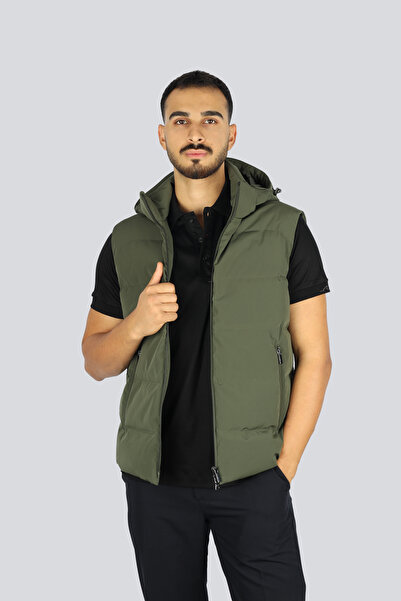 PAUL&SHARK Men's Quilted Patterned Padded K Hooded Green Vest 15312006-089