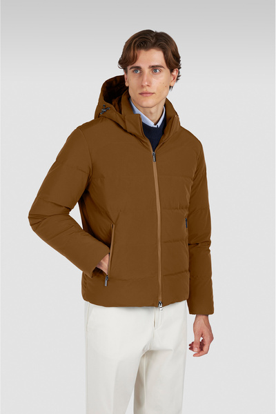 PAUL&SHARK Men's Regular Fit Quilted Patterned down Filled Hooded Brown Jacket 15312007-976