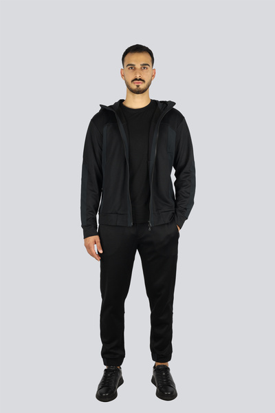 PAUL&SHARK Men's Regular Fit Flexible Fabric Hooded Regular Leg Black Tracksuit Set 15311509-011