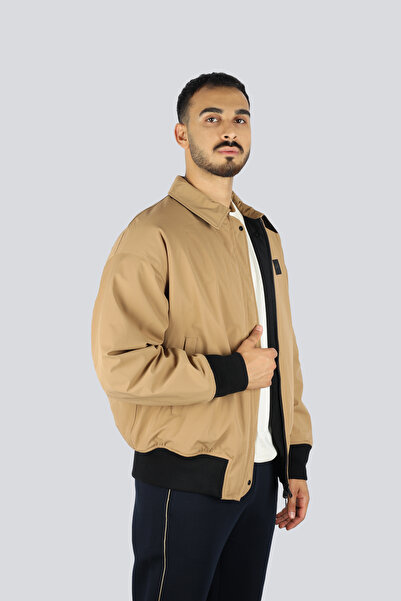 EA7 Men's Notched Collar Long Sleeve Zipper Closure Beige Jacket 7m000624 Af13889-U6171