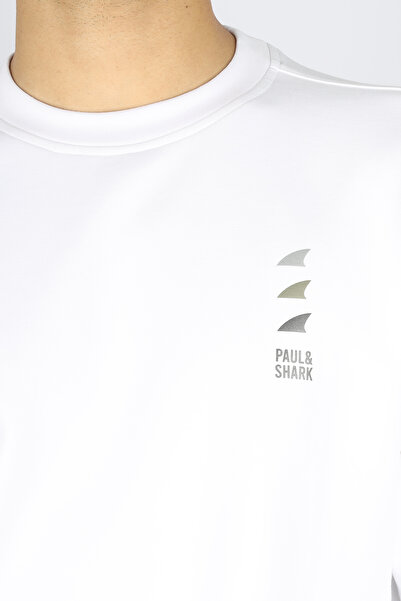 PAUL&SHARK Men's Regular Fit Cotton Logo Printed Round Neck Long Sleeve White Sweatshirt 15311862-010