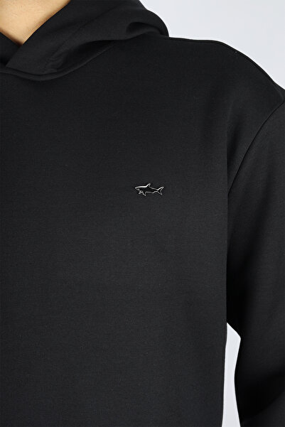 PAUL&SHARK Men's Regular Fit Hooded Collar Shark Logo Detailed Long Sleeve Black-Silver Sweatshirt 15311851-11D