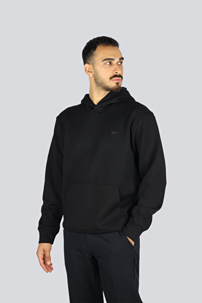 PAUL&SHARK Men's Regular Fit Hooded Collar Shark Logo Detailed Long Sleeve Black-Silver Sweatshirt 15311851-11D