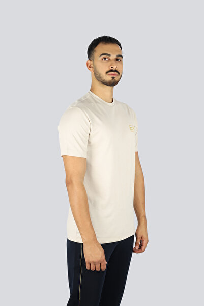 EA7 Men's Short Sleeve Crew Neck Cotton Pattern Cream T-Shirt 7m000666 Af13739-U1086