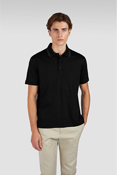 PAUL&SHARK Men's Regular Fit Cotton Short Sleeve Black-Silver Polo Neck T-Shirt 15311724-11D