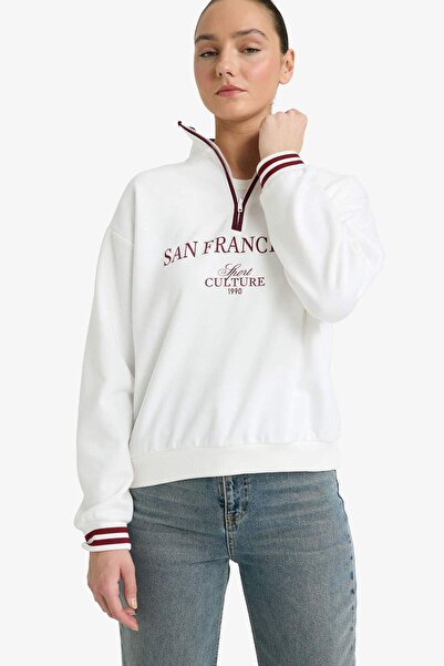 DeFacto Φούτερ Relax Fit Polo Neck με τύπωμα Χοντρό φούτερ G7048AX25WN