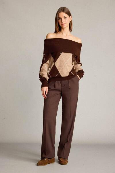 DeFacto Overshirt Fit Omzu Open Baklava Patterned Knitwear Sweater G6847Ax25Wn