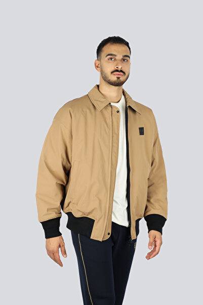 EA7 Men's Notched Collar Long Sleeve Zipper Closure Beige Jacket 7m000624 Af13889-U6171