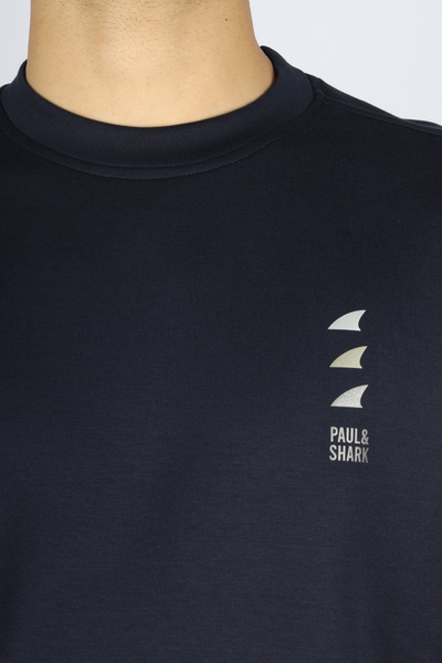 PAUL&SHARK Men's Regular Fit Cotton Logo Printed Round Neck Long Sleeve Navy Blue Sweatshirt 15311862-050