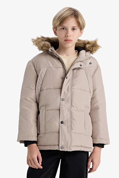 DeFacto Момчешко палто с качулка, подплатено с полар и подвижен кант от изкуствена кожа E7417A825WN