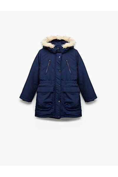 Koton Plush Detailed Long Sleeve Hooded Coat with Pockets