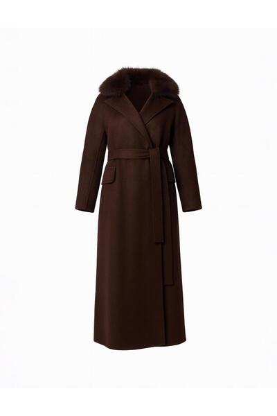 Kayra Detachable Fur Collar Cashmere Coat Dark Burgundy