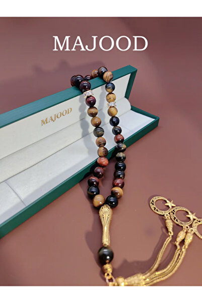 MAJOOD 33 Real Red Tiger's Eye Round Stone Prayer Beads/Tasbih/10MM/For Men A...