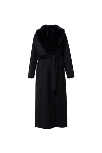 Kayra Fur Collar Stitched Coat Black