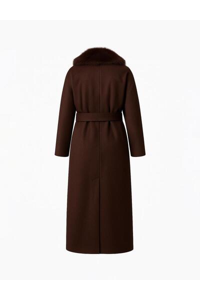 Kayra Detachable Fur Collar Cashmere Coat Dark Burgundy