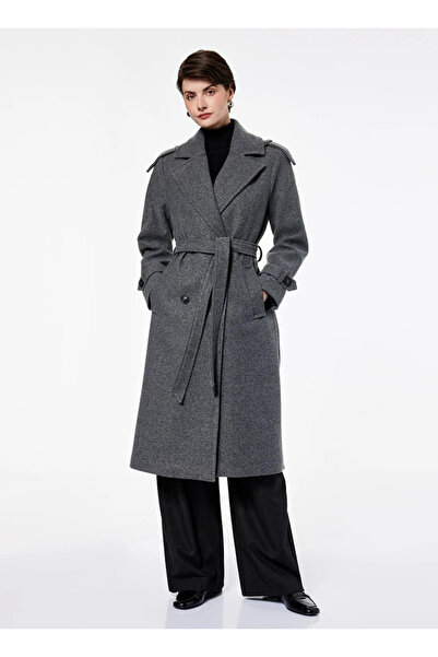 Koton Trenç Kaban Kaşe Kruvaze Kemerli Cepli Uzun Kollu