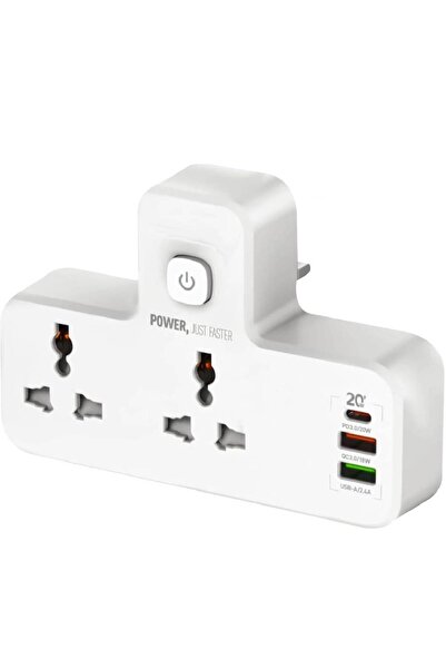 HYX مقابس تمديد متعددة المقابس مع منفذي USB مع منفذ PD أبيض 155 × 105 × 73 مم