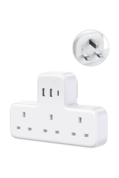 HYX شريط طاقة 6 في 1 واقي من زيادة التيار الكهربائي - 3 منافذ تيار متردد في المملكة المتحدة، PD30W USB-C + 2 USB-A