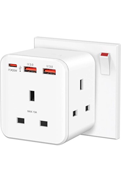 HYX شاحن حائط USB مكعب متعدد المقابس 6 في 1 مع PD و QC 3.0 بقوة 20 وات