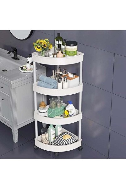 Beauenty 4-Layer Shower Caddy Corner Shelves, Bathroom Shelving Unit Cart with Wheel (White)