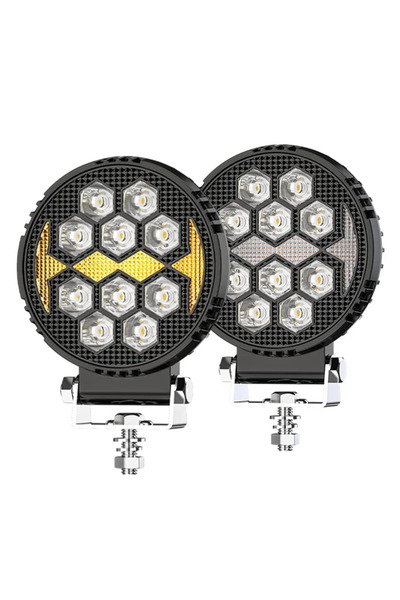 lumixauto Set de 2 lumini de lucru LED rotunde din aluminiu de 10 cm – 9–30 V, alb + chihlimbar