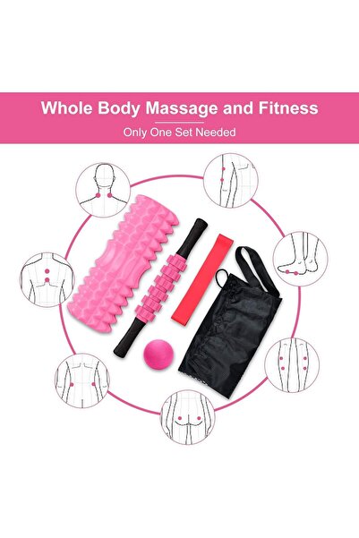 Prime Tag 5-Piece Foam Roller Set with Roller Stick, Massage Ball & Resistance Bands (Multicolor)