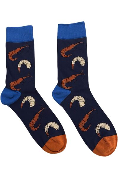 Generic Men's Elegant Shrimp-Pattern Socks - Navy with Blue Accents