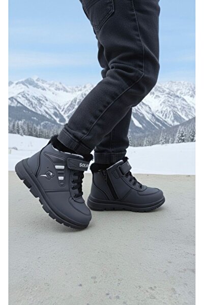 Shubuu Unisex Children's Zippered Velcro Furry Winter Boots Outdoor Trekking