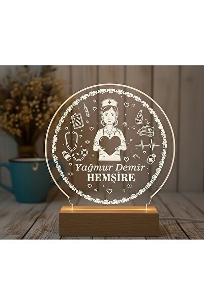 İHRA KİŞİSELLEŞTİRİLEBİLİR Hemşire Hediyesi LED Işıklı Ahşap Masa İsimliği