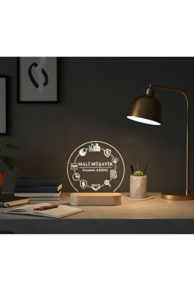 İHRA KİŞİSELLEŞTİRİLEBİLİR Mali Müşavir Hediyesi LED Işıklı Ahşap İsimlik